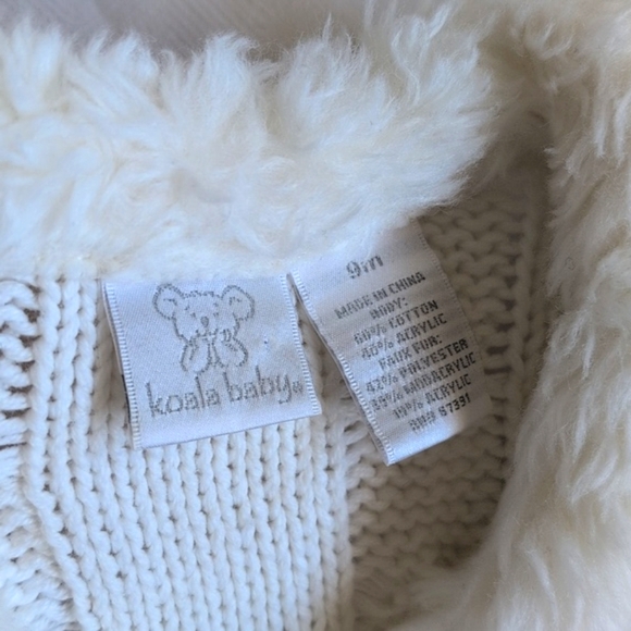koala baby ivory cable knit sweater vest with faux fur trim 9 months baby girl - Picture 2 of 6